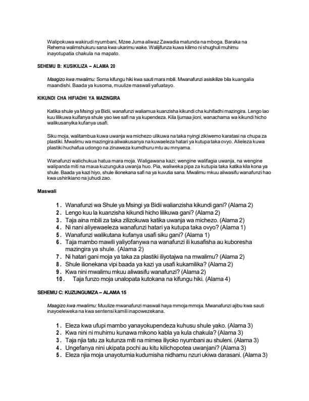 Page 2 – Grade 4 Kiswahili Kusikiliza na Kuzungumza December 2026 Holiday Assignment – Kenyaplex