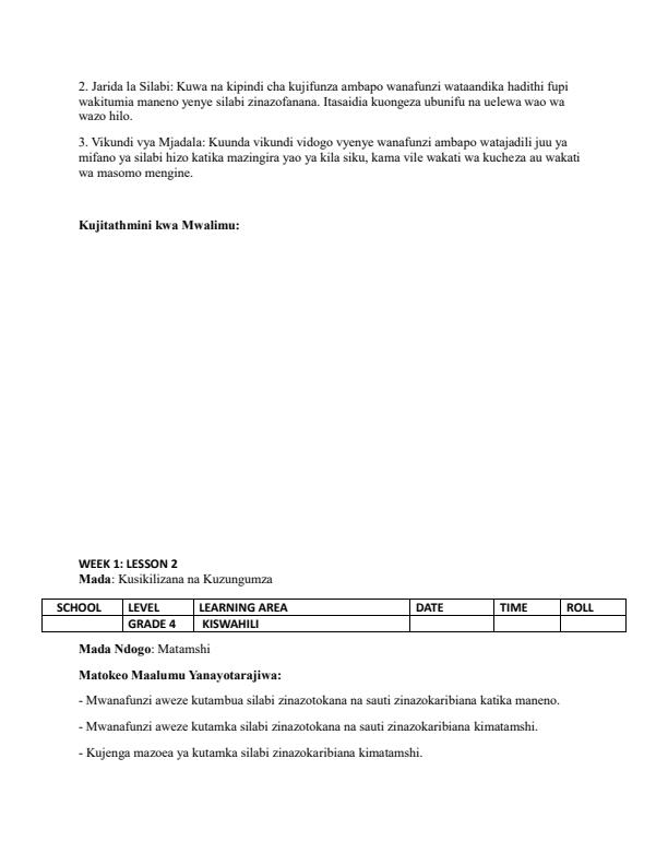 Page 3 – Grade 4 Kiswahili Lesson Plans Term 1 - Kiswahili Sahili – Kenyaplex