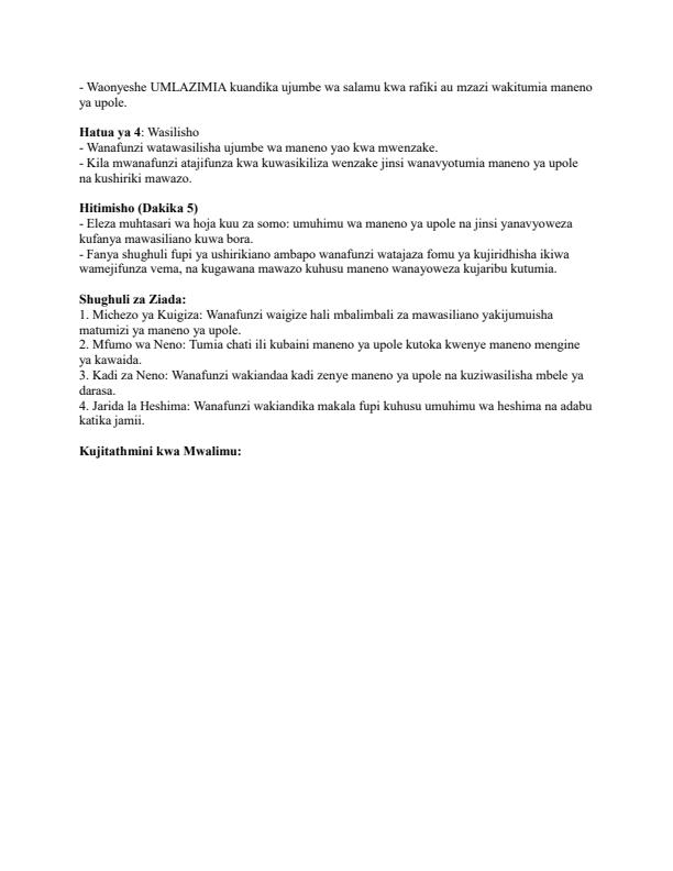 Page 2 – Grade 4 Kiswahili Lesson Plans Term 2 - Kiswahili Sahili – Kenyaplex