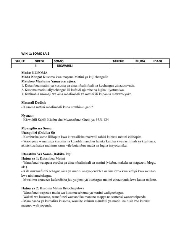 Page 3 – Grade 4 Kiswahili Lesson Plans Term 3 - Kiswahili Sahili – Kenyaplex
