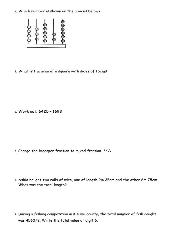 Page 2 – Grade 4 Mathematics August 2026 Holiday Assignment – Kenyaplex