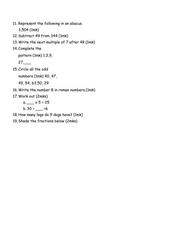 Page 2 – Grade 4 Mathematics December 2024 Holiday Assignment – Kenyaplex