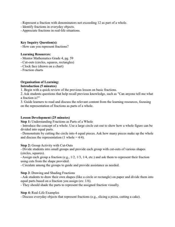 Page 3 – Grade 4 Mathematics Lesson Plans Term 2 - Mentor – Kenyaplex