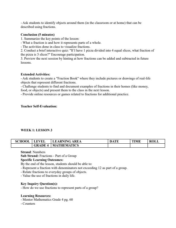 Page 4 – Grade 4 Mathematics Lesson Plans Term 2 - Mentor – Kenyaplex