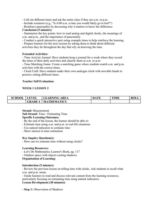 Page 2 – Grade 4 Mathematics Lesson Plans Term 3 - Let