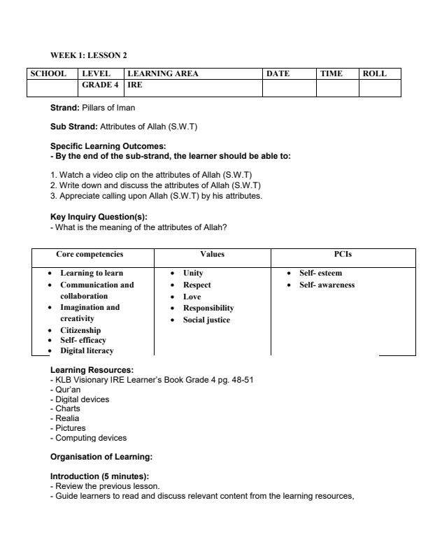 Page 3 – Grade 4 Rationalised IRE Lesson Plans Term 2 – Kenyaplex