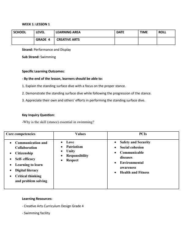 Page 1 – Grade 4 Rationalized Creative Arts Lesson Plans Term 3 – Kenyaplex