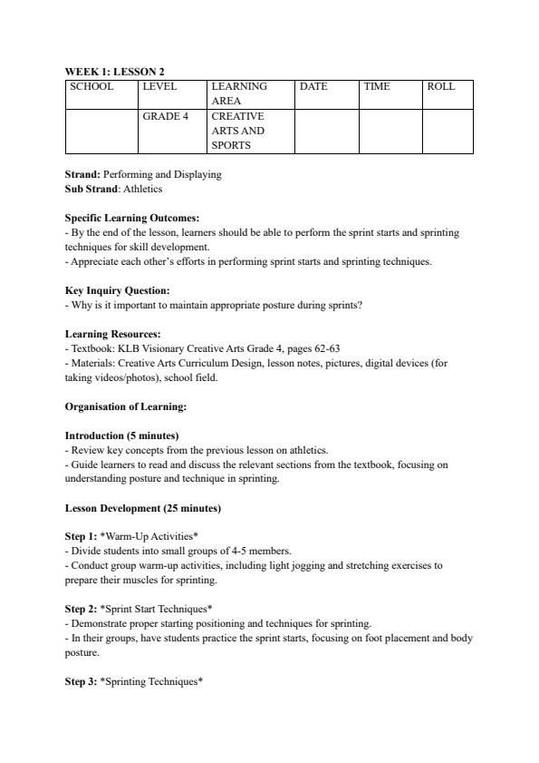 Page 3 – Grade 4 Rationalized Creative Arts and Sports Lesson Plans Term 2 – Kenyaplex