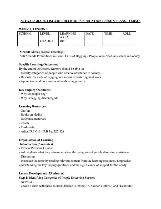 Page 1 – Grade 4 Rationalized IRE Lesson Plans Term 3 - Atfaal – Kenyaplex