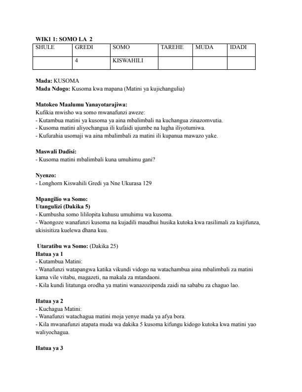 Page 3 – Grade 4 Rationalized Kiswahili Lesson Plans Term 3 – Kenyaplex