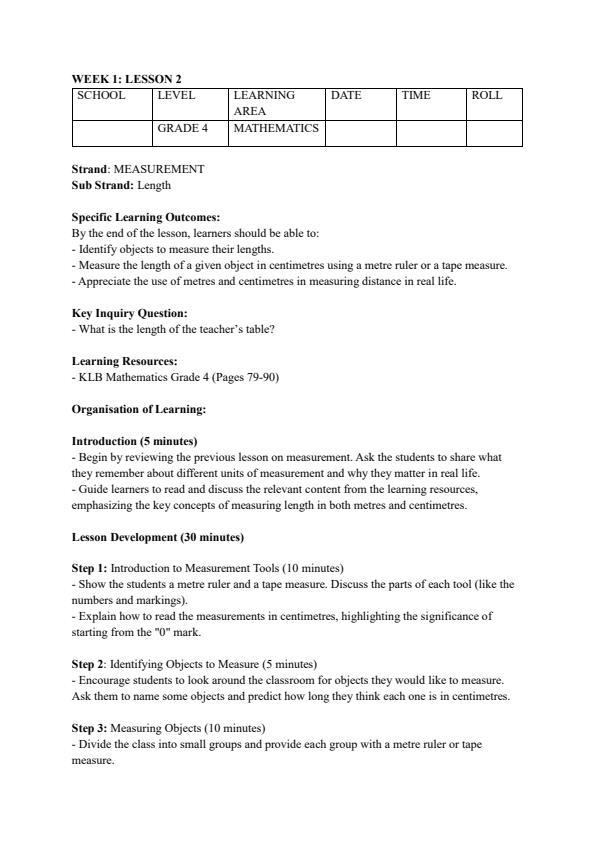 Page 3 – Grade 4 Rationalized Mathematics Lesson Plans Term 2 - KLB – Kenyaplex