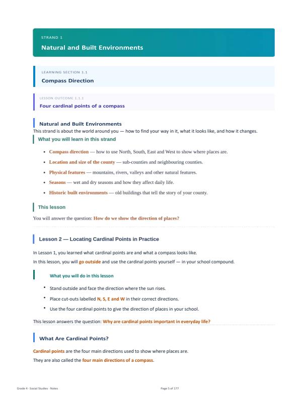 Page 1 – Grade 4 Rationalized Social Studies Complete Notes (Term 1, Term 2 and Term 3) – Kenyaplex