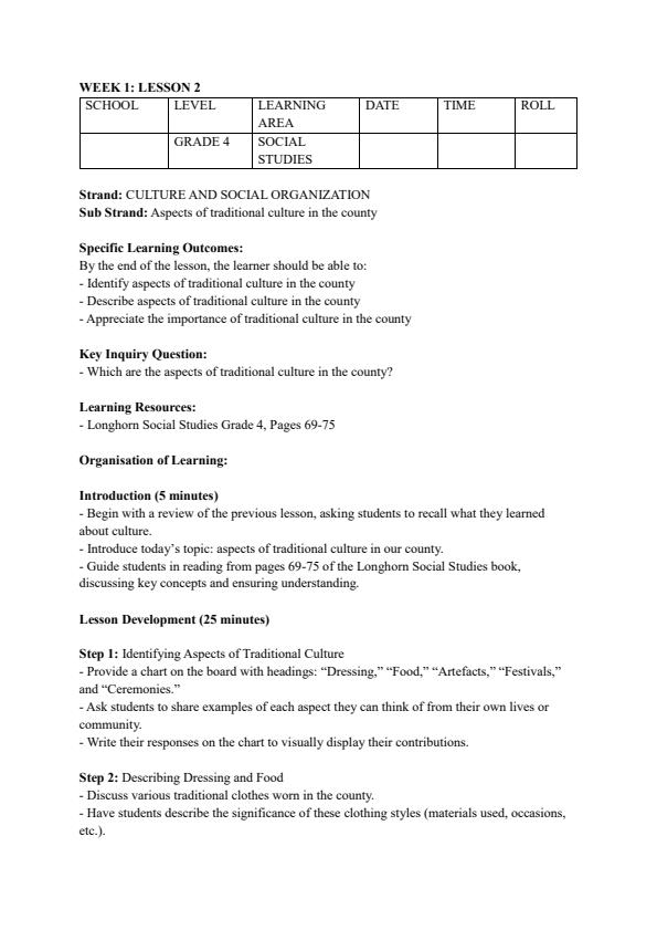 Page 3 – Grade 4 Rationalized Social Studies Lesson Plans Term 2 – Kenyaplex