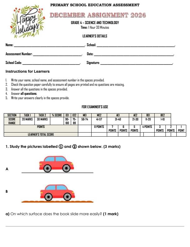 Page 1 – Grade 4 Science and Technology December 2026 Holiday Assignment – Kenyaplex