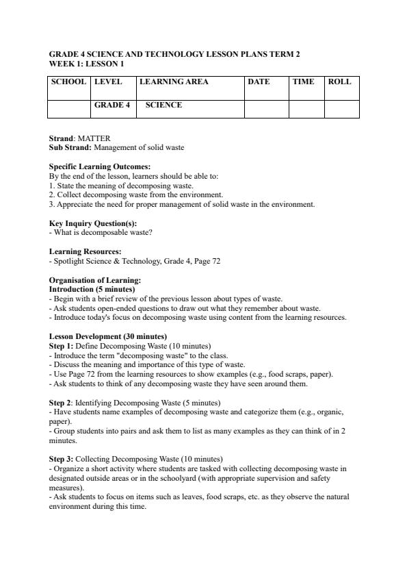 Page 1 – Grade 4 Science and Technology Lesson Plans Term 2 - Spotlight – Kenyaplex