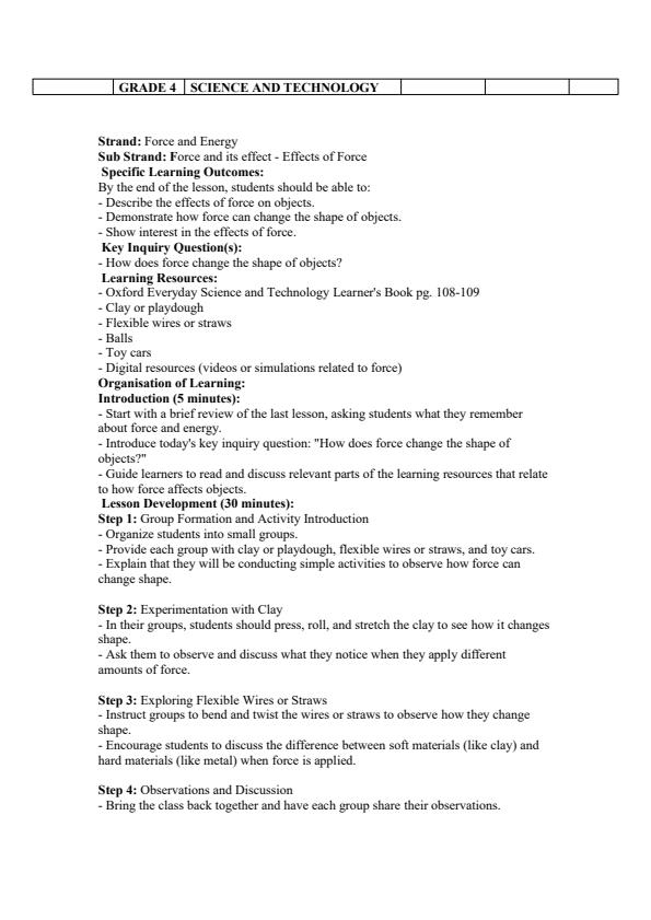 Page 4 – Grade 4 Science and Technology Lesson Plans Term 3 - Oxford Everyday – Kenyaplex