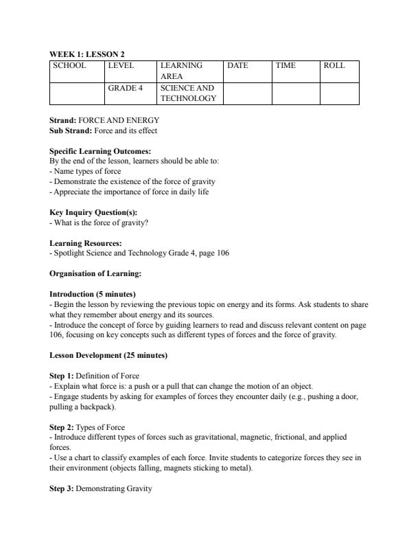 Page 3 – Grade 4 Science and Technology Lesson Plans Term 3 - Spotlight – Kenyaplex