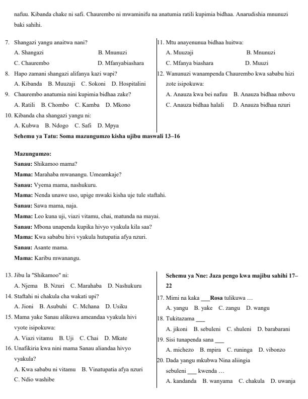 Page 2 – Grade 4 Shughuli za Kiswahili April 2026 Holiday Assignment – Kenyaplex