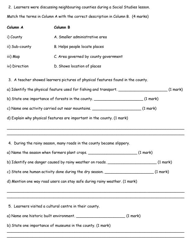 Page 2 – Grade 4 Social Studies August 2026 Holiday Assignment – Kenyaplex