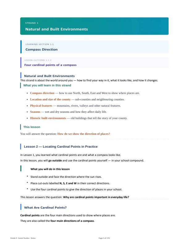 Page 1 – Grade 4 Social Studies Complete Notes Term 1, Term 2 and Term 3 – Kenyaplex