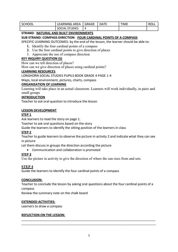 Grade 4 Social Studies Lesson Plans Term 1, 2 and 3 Longhorn Social