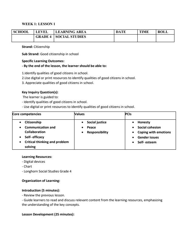 Page 1 – Grade 4 Social Studies Lesson Plans Term 3 - Longhorn – Kenyaplex
