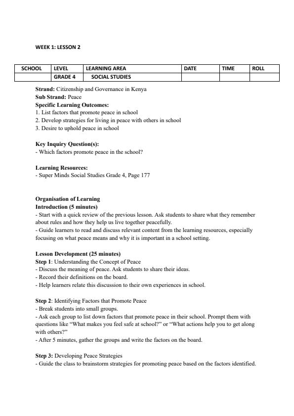 Page 3 – Grade 4 Social Studies Lesson Plans Term 3 - Super Minds – Kenyaplex