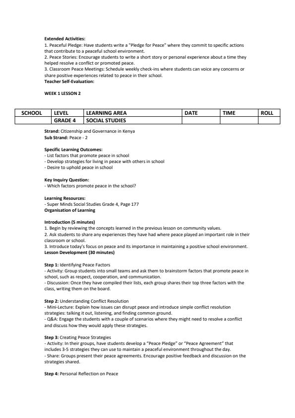 Page 2 – Grade 4 Social Studies Lesson Plans Term 3 - Super Minds – Kenyaplex
