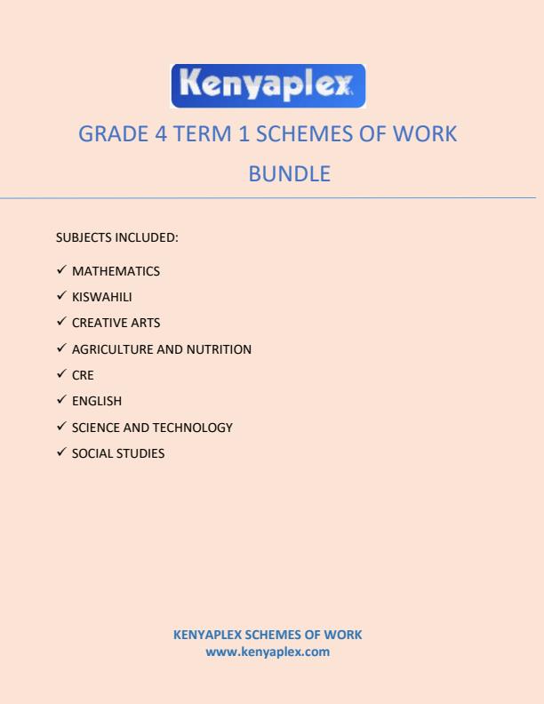 Page 1 – Grade 4 Term 1 Schemes of Work All Subjects (Bundle) – Kenyaplex