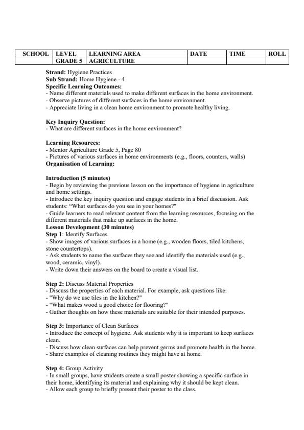 Page 5 – Grade 5 Agriculture Lesson Plans Term 3 - Mentor – Kenyaplex