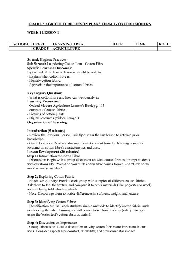 Page 1 – Grade 5 Agriculture Lesson Plans Term 3 - Oxford Modern Agriculture – Kenyaplex