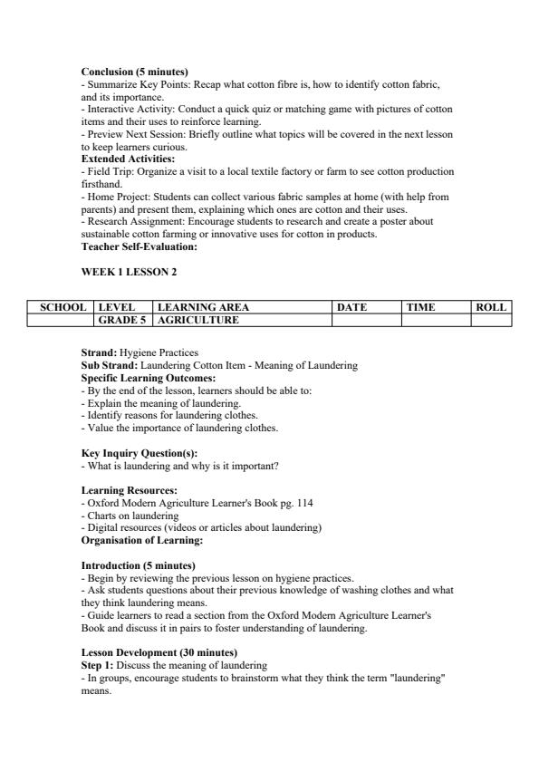 Page 2 – Grade 5 Agriculture Lesson Plans Term 3 - Oxford Modern – Kenyaplex