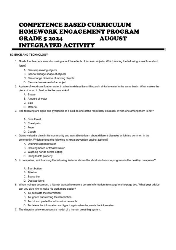 Page 1 – Grade 5 Agriculture and Nutrition August 2024 Holiday Assignment – Kenyaplex