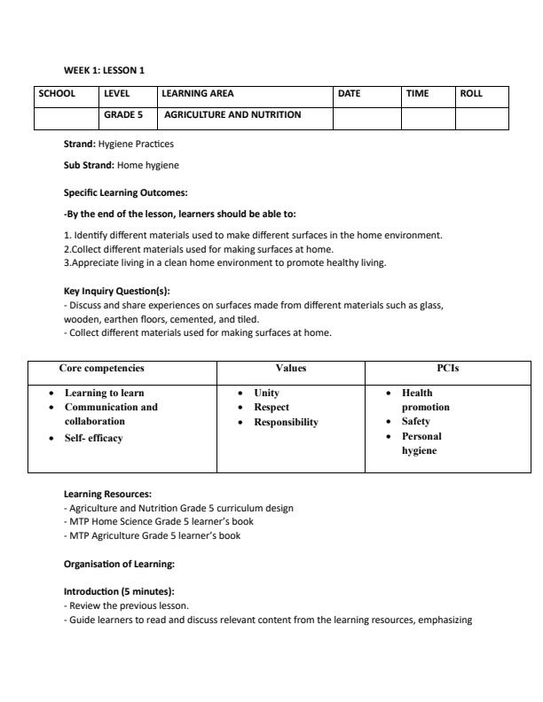 Page 1 – Grade 5 Agriculture and Nutrition Lesson Plans Term 3 – Kenyaplex