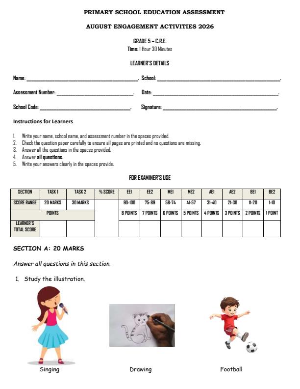 Page 1 – Grade 5 CRE August 2026 Holiday Asignment – Kenyaplex