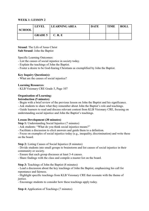 Page 3 – Grade 5 CRE Lesson Plans Term 2 - KLB Visionary – Kenyaplex