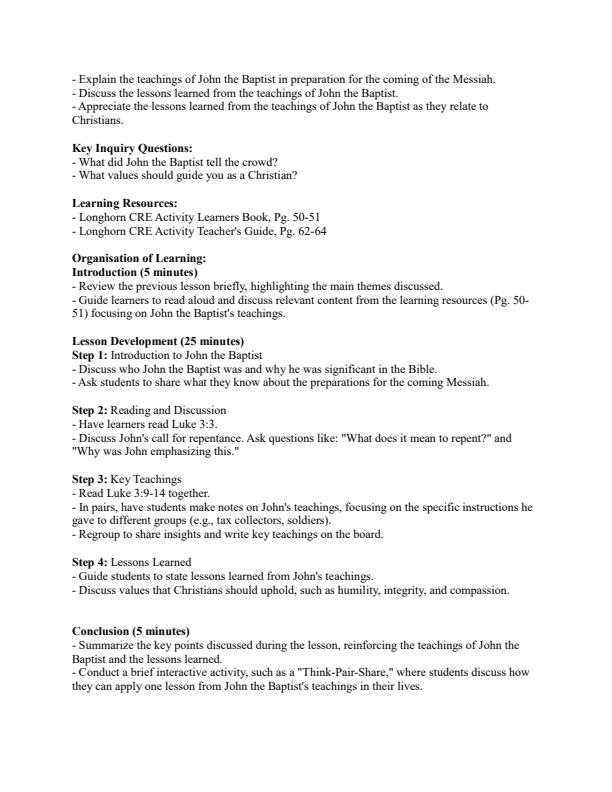 Page 3 – Grade 5 CRE Lesson Plans Term 2 - Longhorn – Kenyaplex