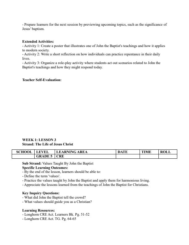 Page 4 – Grade 5 CRE Lesson Plans Term 2 - Longhorn – Kenyaplex