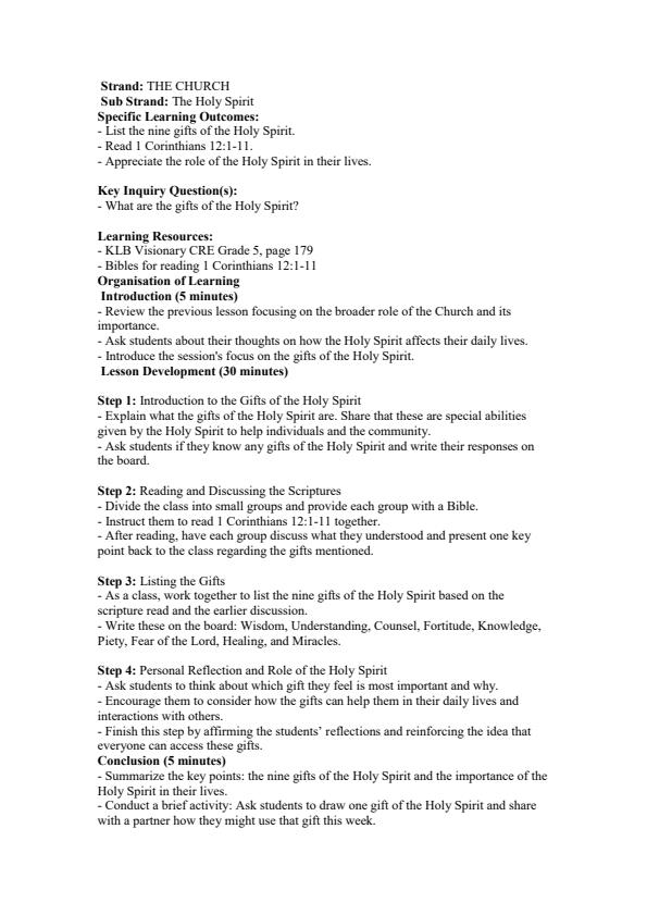 Page 4 – Grade 5 CRE Lesson Plans Term 3 - KLB Visionary – Kenyaplex