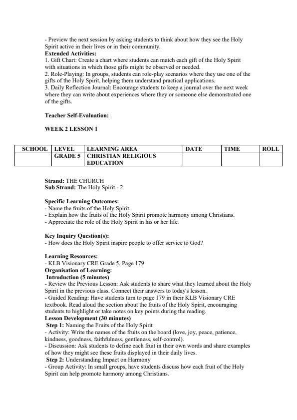 Page 5 – Grade 5 CRE Lesson Plans Term 3 - KLB Visionary – Kenyaplex
