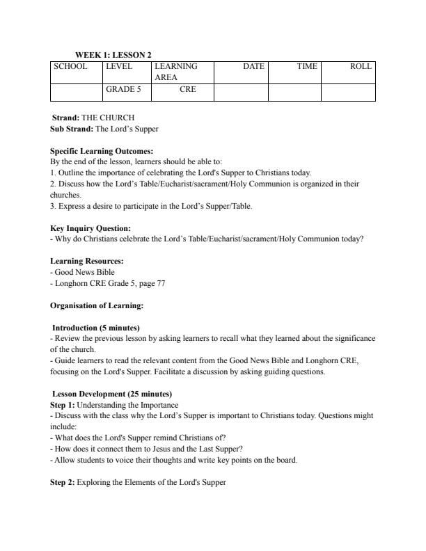 Page 3 – Grade 5 CRE Lesson Plans Term 3 - Longhorn – Kenyaplex