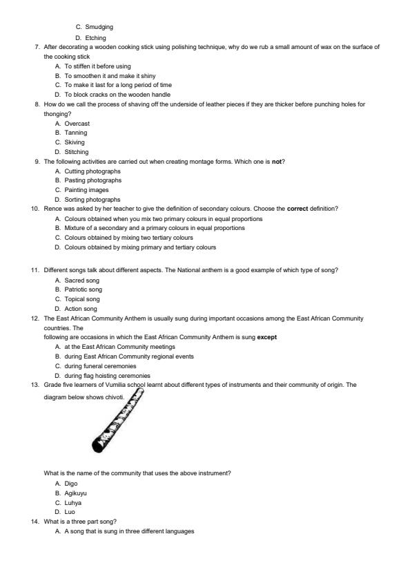 Page 2 – Grade 5 Creative Arts August 2024 Holiday Assignment – Kenyaplex
