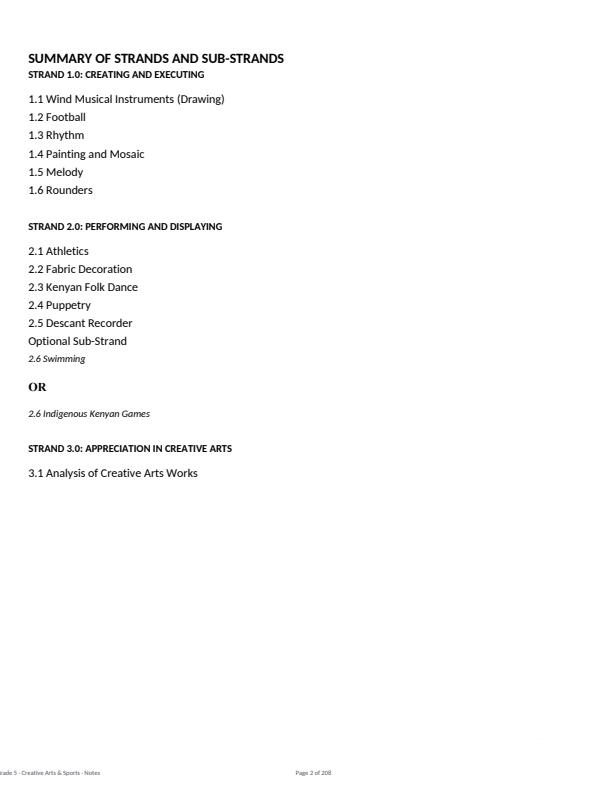 Page 2 – Grade 5 Creative Arts Complete Lesson Notes Term 1, Term 2 and Term 3 – Kenyaplex