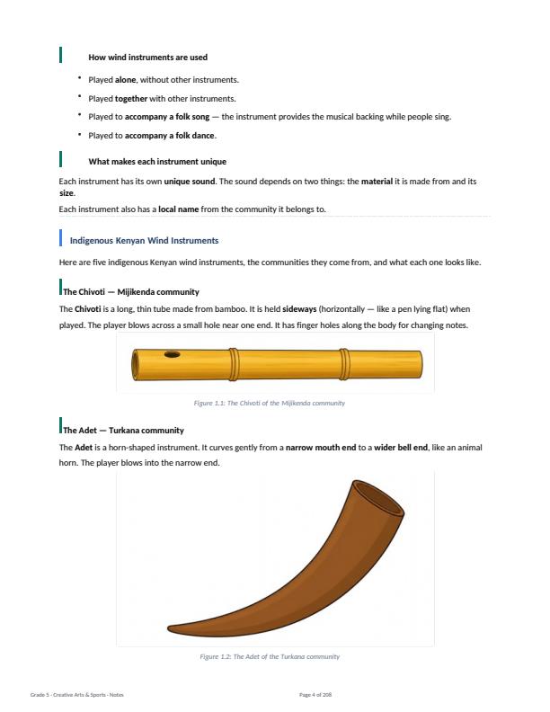 Page 4 – Grade 5 Creative Arts Complete Lesson Notes Term 1, Term 2 and Term 3 – Kenyaplex