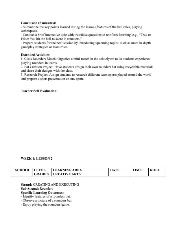 Page 2 – Grade 5 Creative Arts and Sports Lesson Plans Term 2 - Champion Creative Arts – Kenyaplex