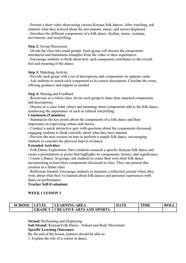 Page 3 – Grade 5 Creative Arts and Sports Lesson Plans Term 3 - Champion – Kenyaplex