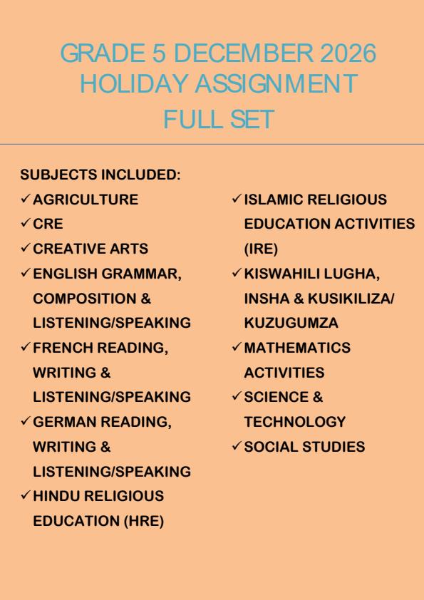 Page 1 – Grade 5 December 2026 Holiday Assignment - Full Set – Kenyaplex
