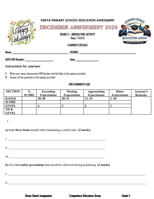 Page 2 – Grade 5 December 2026 Holiday Assignment - Full Set – Kenyaplex