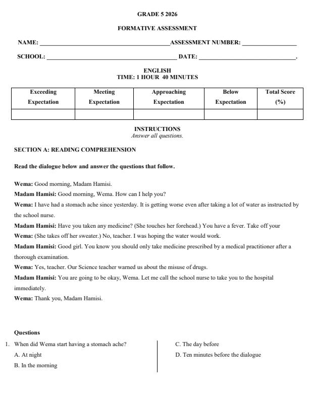 Page 1 – Grade 5 English April 2026 Holiday Assignment – Kenyaplex