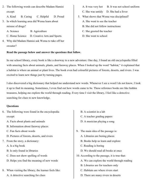 Page 2 – Grade 5 English April 2026 Holiday Assignment – Kenyaplex